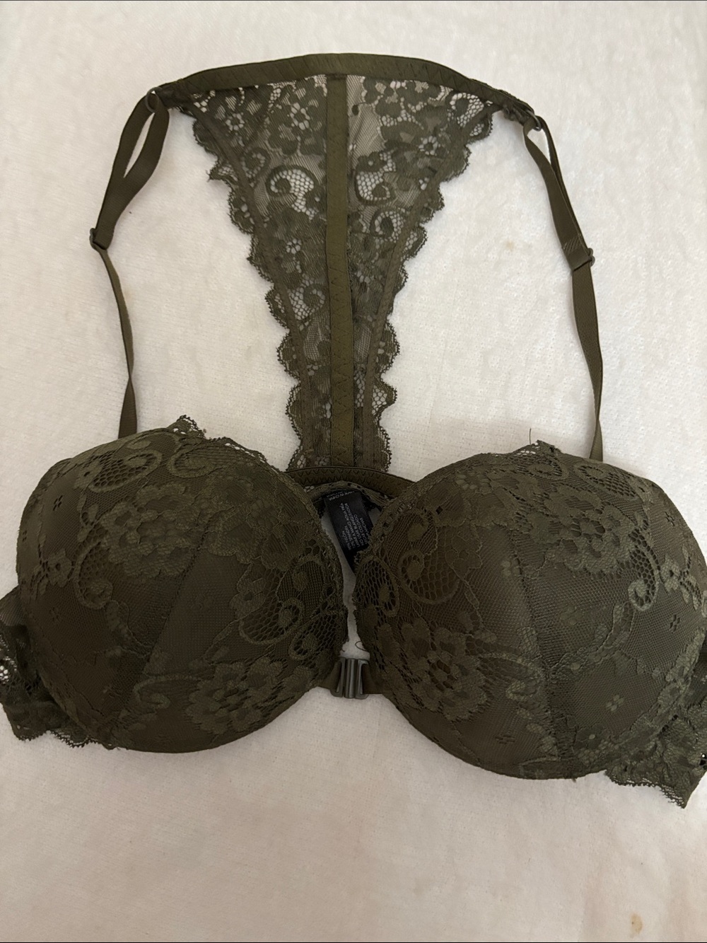 XOXO Racerback Padded Push-Up Bra Green Lace Front Close 36B UW NWOT